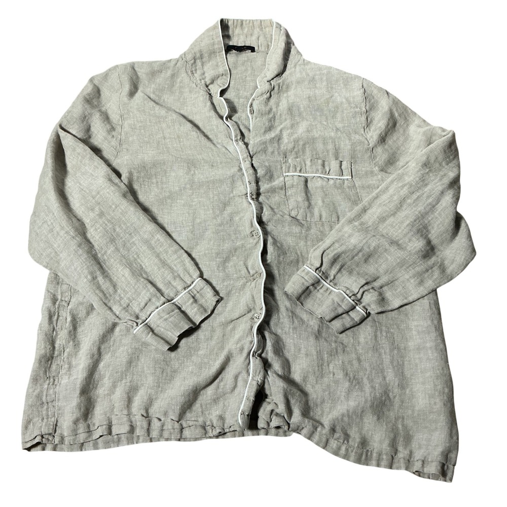 Quince European Linen Pajama Top Womens L Flax Tan Long Sleeve Button Down Shirt